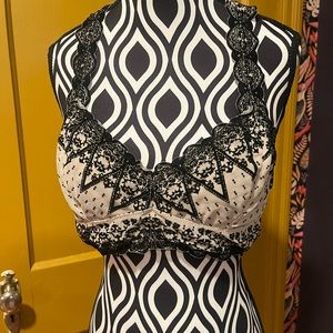 Free People Black and Cream Bralette Racer Back Style Size L